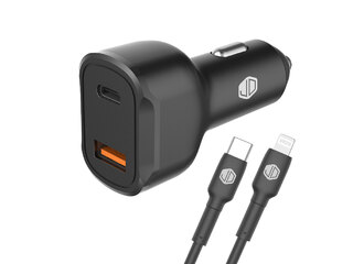 Cargador De Auto Jd C-49 Doble Puerto + Cable Usb C A Lightning 12v 1.5a 30w Carga Rapida Negro