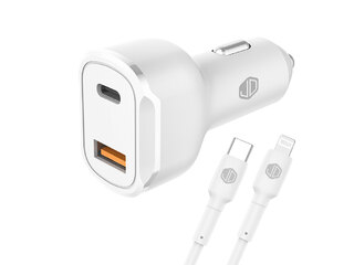 Cargador De Auto Jd C-49 Doble Puerto + Cable Usb C A Lightning 12v 1.5a 30w Carga Rapida Blanco