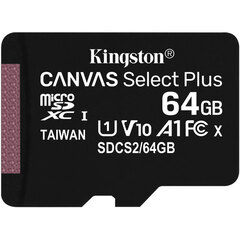 Micro SDHC Kingston 64GB Clase 10 UHS-I (U1) 100MB/s Canvas Plus (con Adaptador)