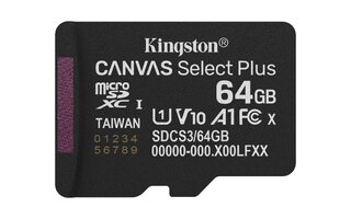 Micro SDHC Kingston 64GB Clase 10 UHS-I (U1) 100MB/s Canvas Plus SDCS3 (con Adaptador)