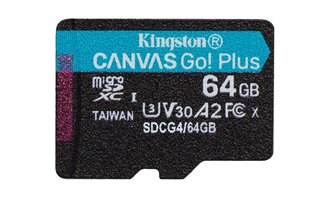 Micro SDXC Kingston Canvas Go Plus 64GB 4K Clase 10 200MB/s U3 V30 A2 SDCG4 (con Adaptador)