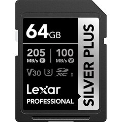 Memoria SD Lexar Professional Silver Plus SDXC 64GB 205 mb/s (LSDSIPL064G-BNNNG)